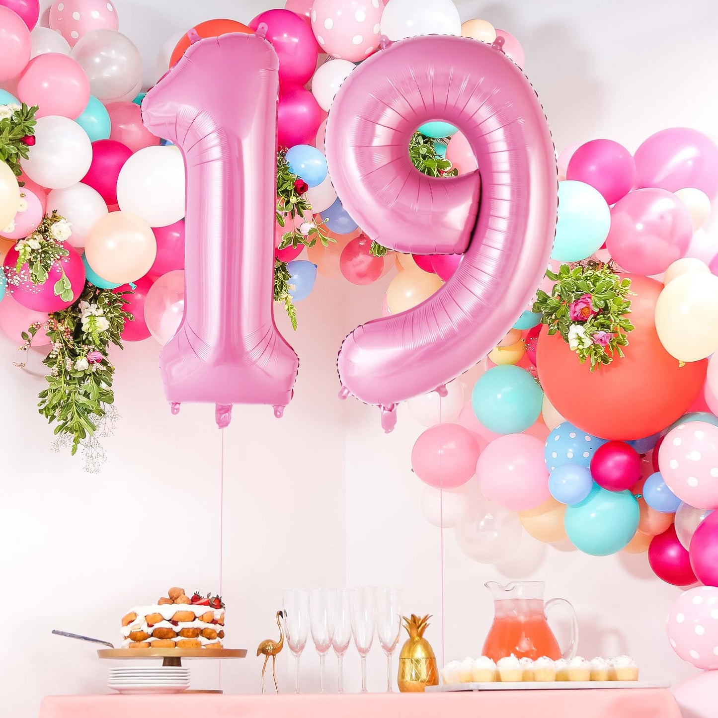 AIQINHU Pink Foil Number 19 Balloon, 40 Inch Giant Mylar Helium Balloon for 19th Birthday Party Decorations