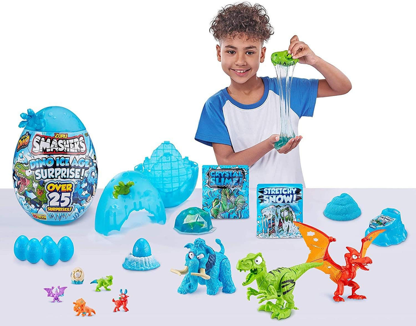 ZURU SMASHERS Dino Ice Age Raptor Surprise Egg - Blue, Over 25 Surprises, Collectible Dinosaur Toy, Model 7455D
