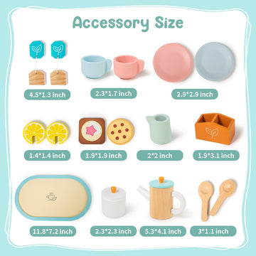 KMUYSL Wooden Toys for Kids, Wood Tea Set Pretend Toys for Little Girls, Tea Party Set Kids Kitchen Accessories Toy, Christmas B