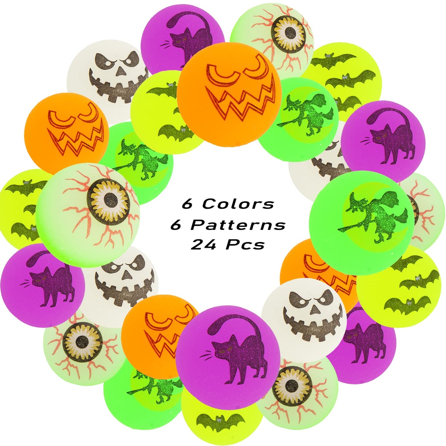 FINGOOO 24Pcs Halloween Bouncy Balls,Glow in The Dark Bouncing Balls for Kids Halloween Party Favors Non-Candy Halloween Treats