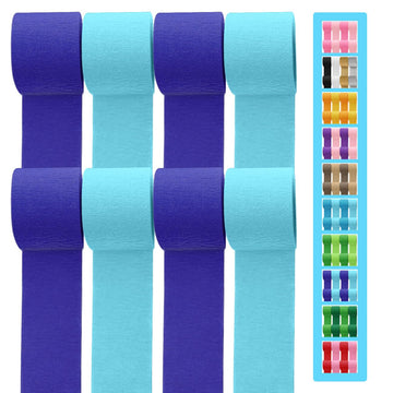 8 Rolls Crepe Paper Streamers 656ft, Pack of Light Blue and Royal Blue Party Steamers Set for Party Decoration Wedding Birthday 