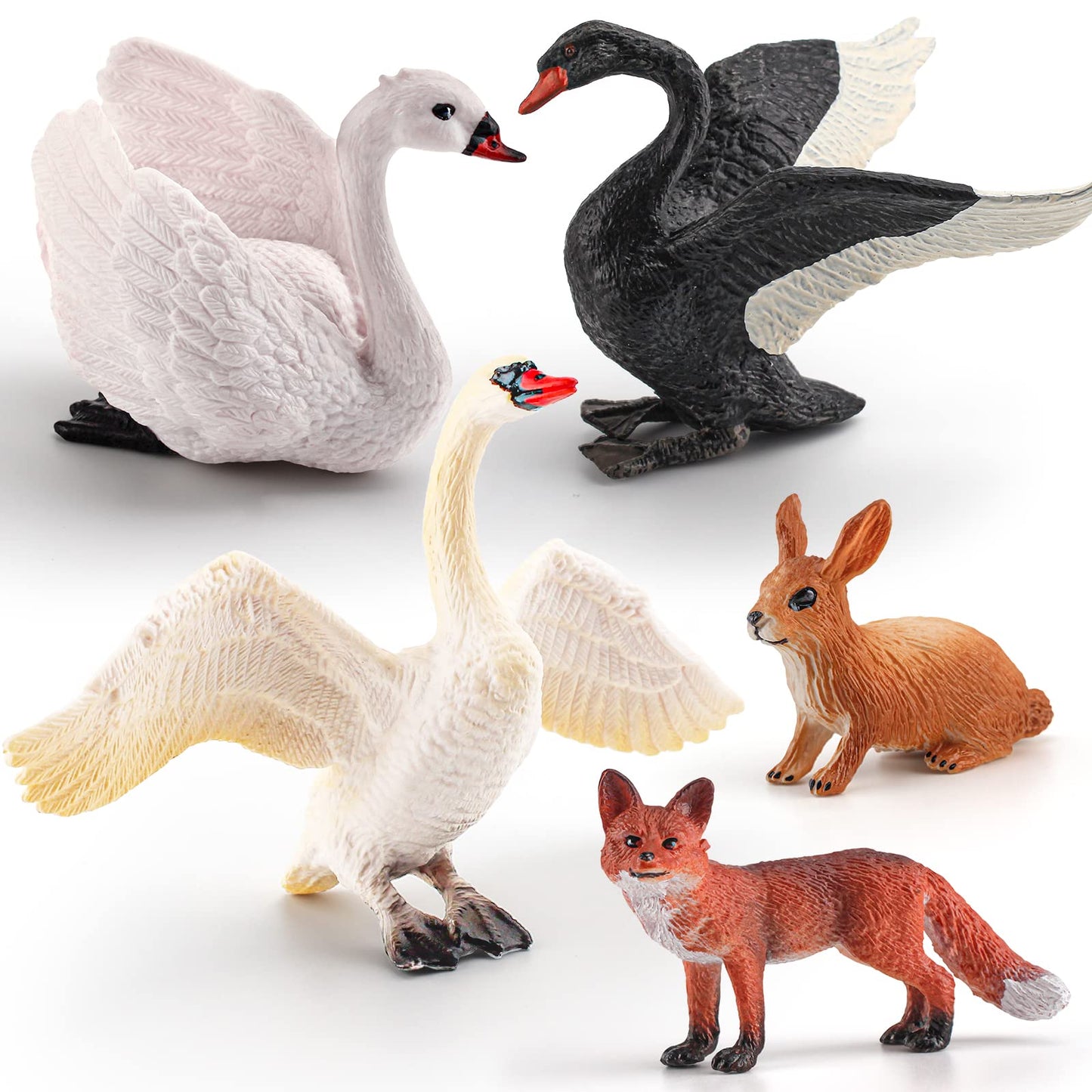 Lc Joycre 5Pcs Swan Figurine Black Swan Figure Goose Toy Swan Toy Rabbit Fox Animal Figure For Toddlers Preschool Animals Figure