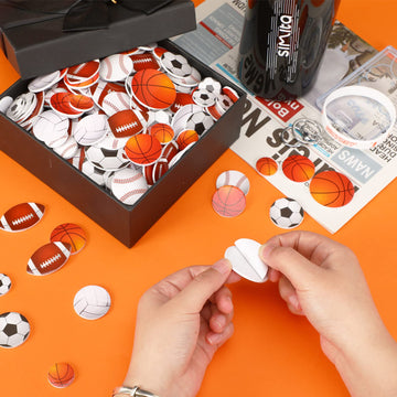 Julbear 300Pcs Foam Sports Stickers For Kids Self-Adhesive Stickers Including Basketball Football Soccer Volleyball Sports Party