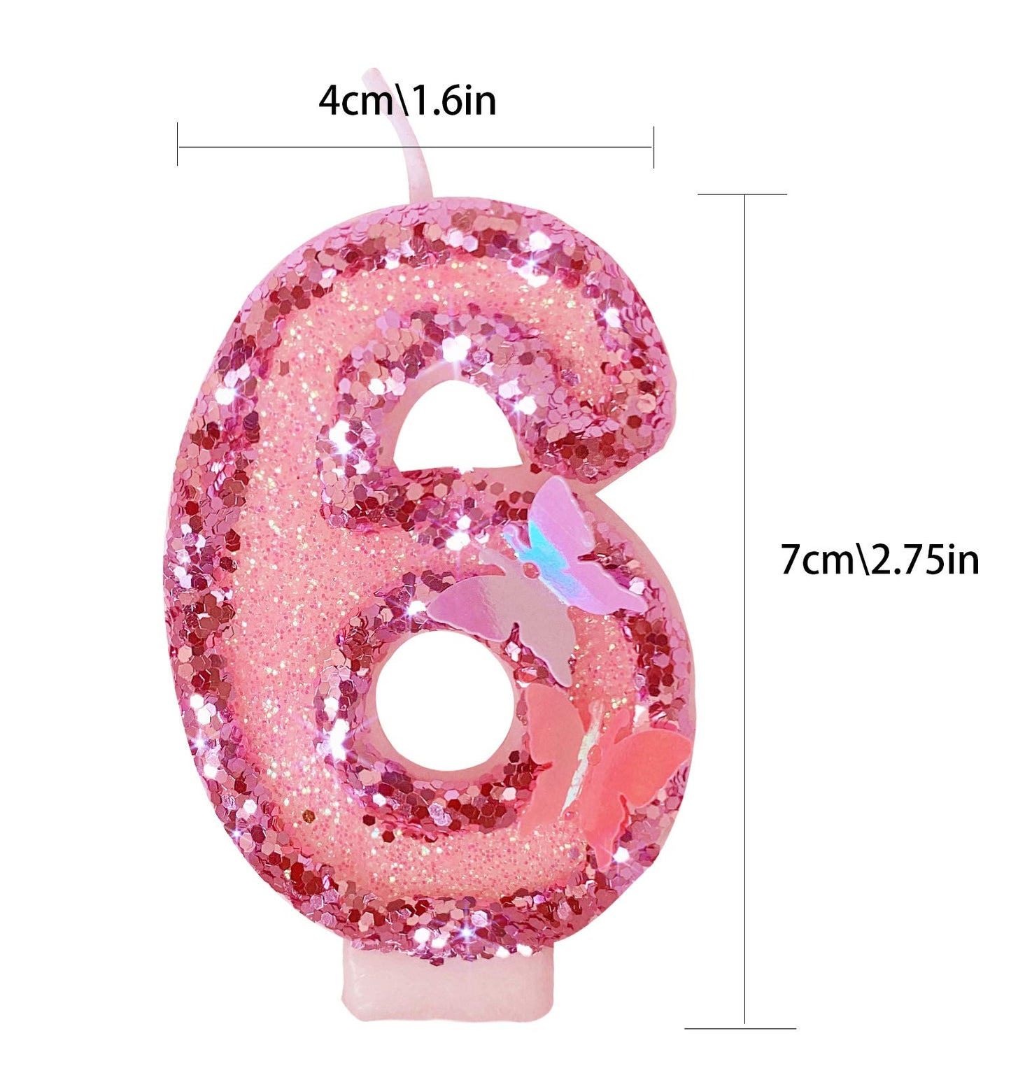 Birthday Candles Number 6,Pink Glitter Happy Birthday Cake Candles Handmade Sequin Numeral Candle