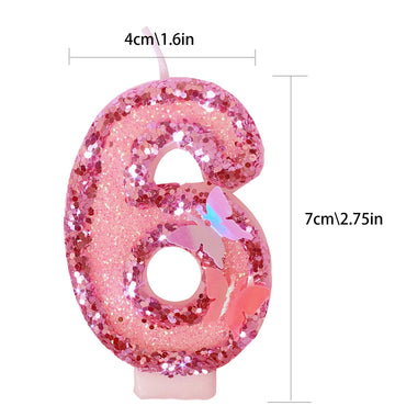 Birthday Candles Number 6,Pink Glitter Happy Birthday Cake Candles Handmade Sequin Numeral Candle