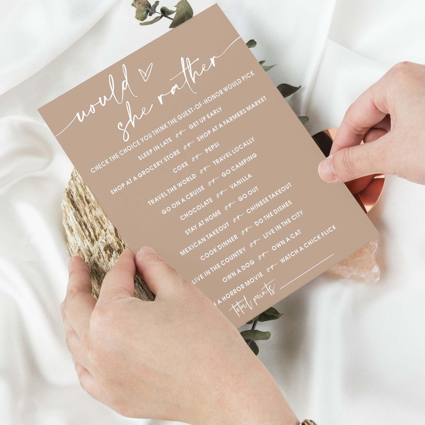 Bridal Shower Games Cards, Would She Rather Bridal Shower Game for 25 Guests, Engagement Party Wedding Games for Guests, Minimal
