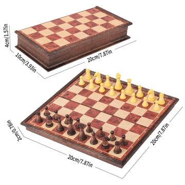 Simplewin 7.87 Inch Mini Magnetic Travel Chess Set, Walnut-Style - Small Portable Pocket Folding Chess Board Games, Ideal For Tr
