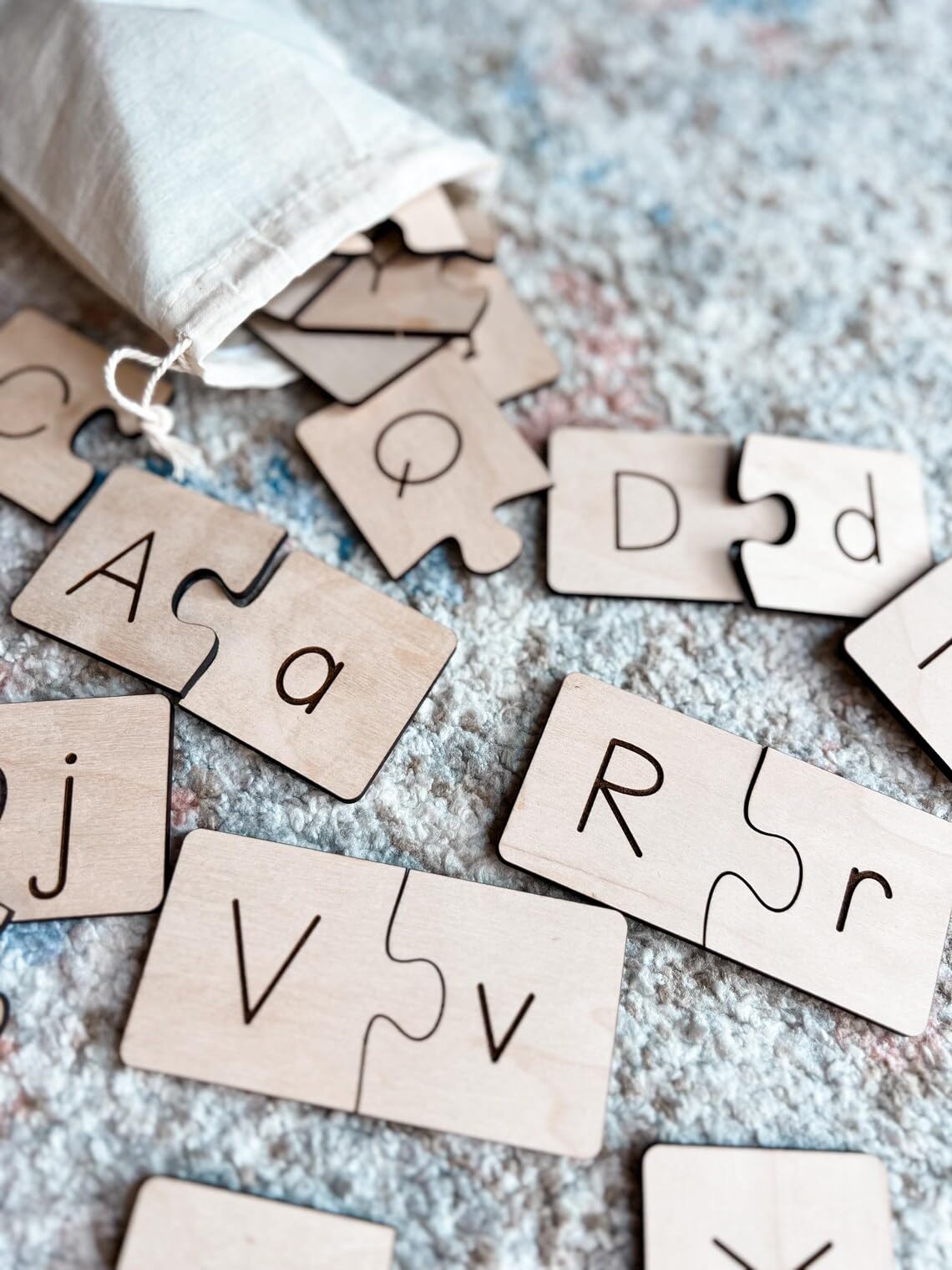 Curious Button Set of 26 pcs Montessori Shape StencilsUpper & Lowercase Letter Matching, Alphabet Learning Puzzles, Montessori 