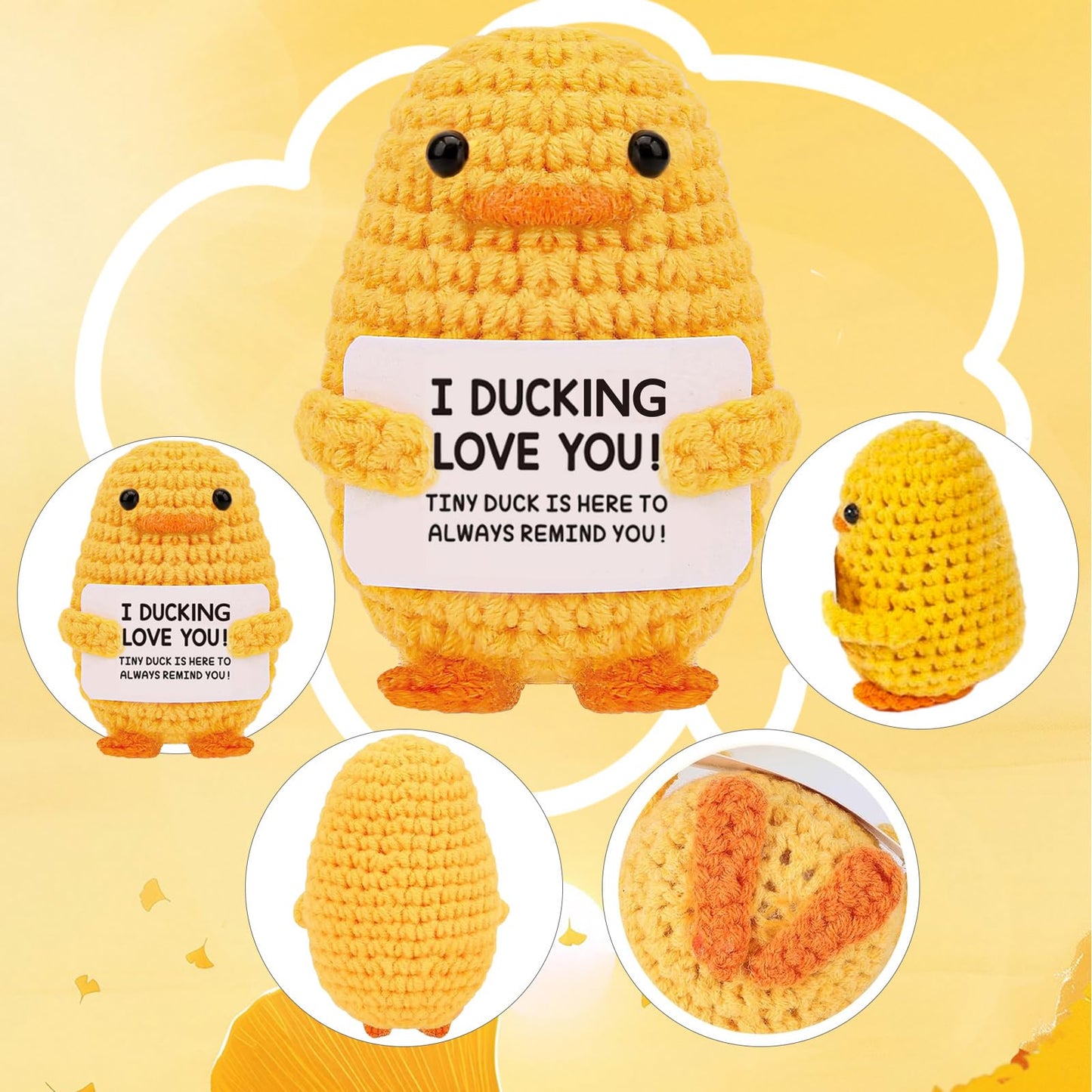 Rivanoer Easter Basket Essentials,Inspirational Crochet Positive Duck,Birthday Gifts For Women Cute Handmade Potato Knitted Duck Toy With Positive Card Cheering I Love You