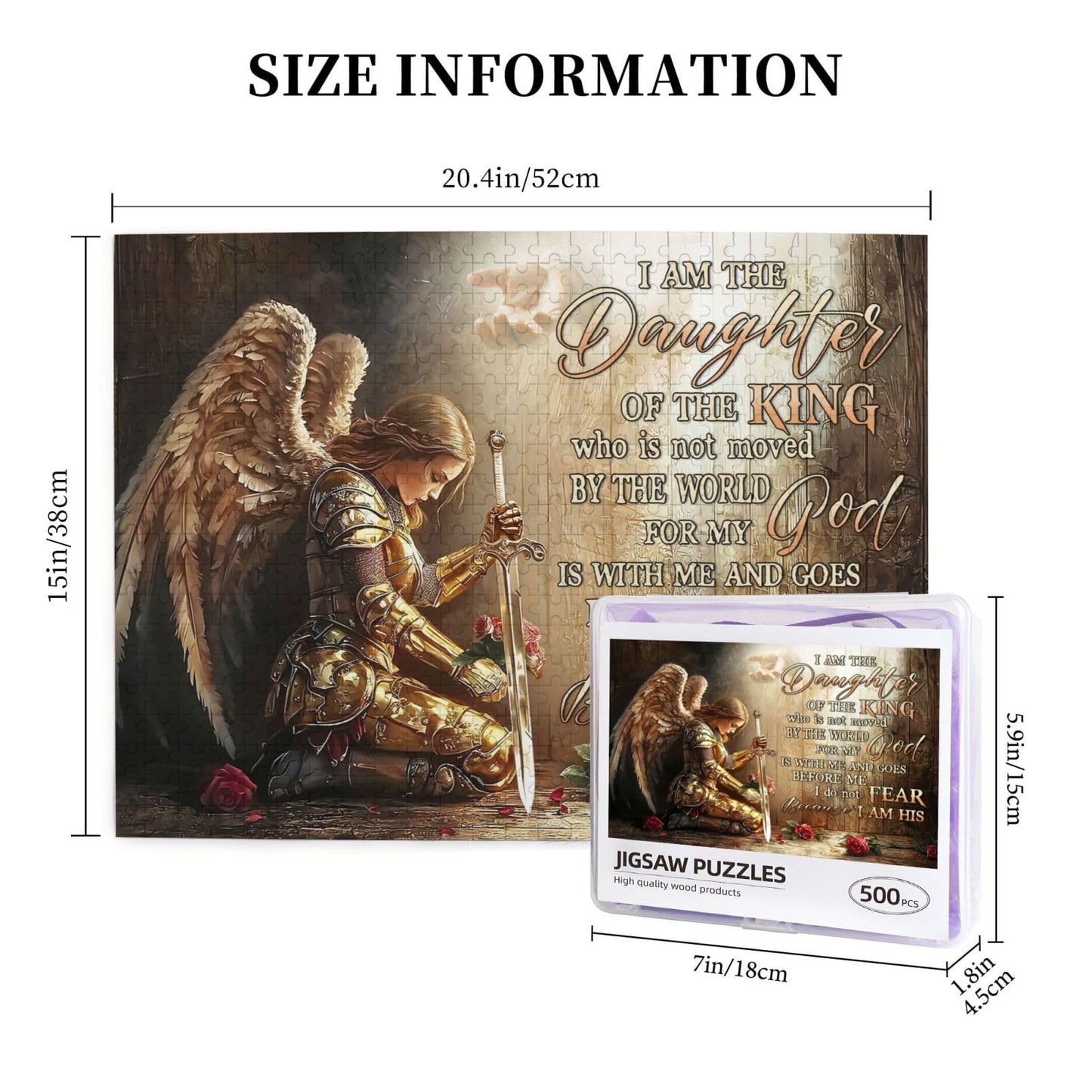 Christian Jigsaw Puzzles 500 Pieces for Adults, Warrior Woman with Bible Verses, Inspirational Religious Wooden Puzzle, Faith-Ba
