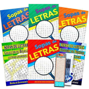 Spanish Word Find Puzzle Books For Adults Seniors -- Set Of 6 Word Search Books (Over 390 Puzzles Total) ~ Libros De B  Squeda D