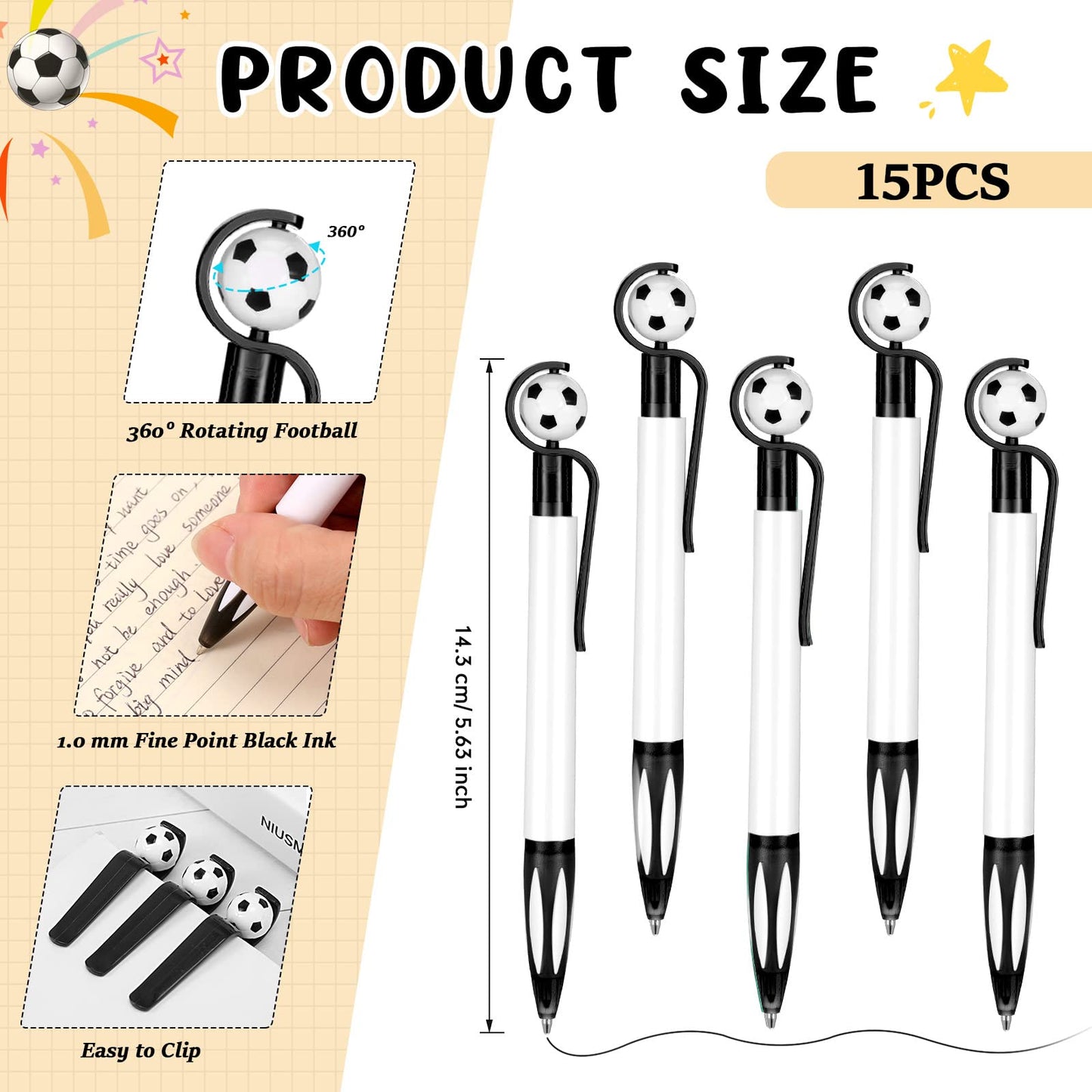 Sabary 30 Pcs Sport Theme Party Favors Set, 15 Pcs Soccer Pens 15 Pcs Soccer Theme Bracelets Ballpoint Pens Adjustable Bracelet
