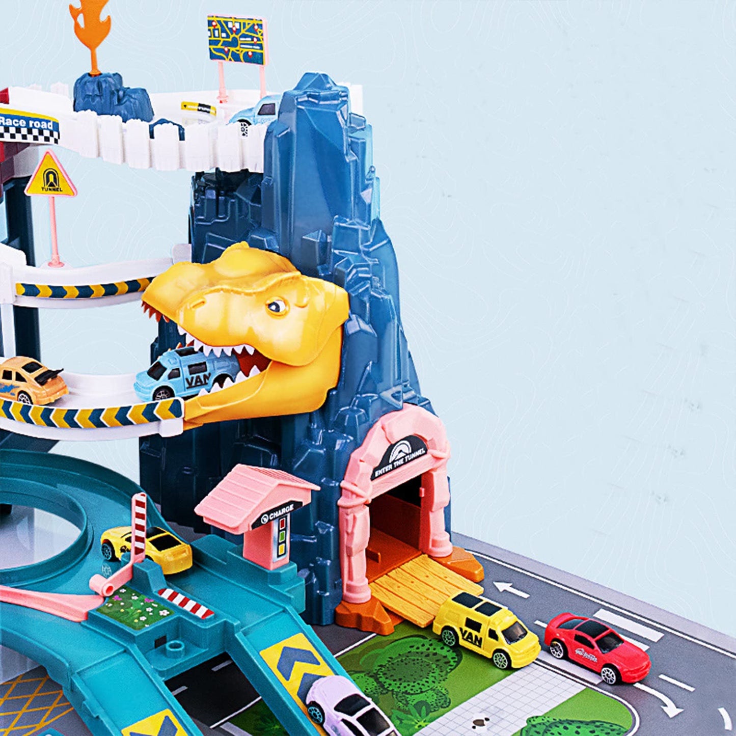 Toy Car Ramp Track Dinosaur Climbing Hills Railcar Colorful Vehicles Construction Play Set With 12 Mini Racer Cars And Track For Preschool Gifts Kids Ages 3 Years And Older (Dinosaur Hill)