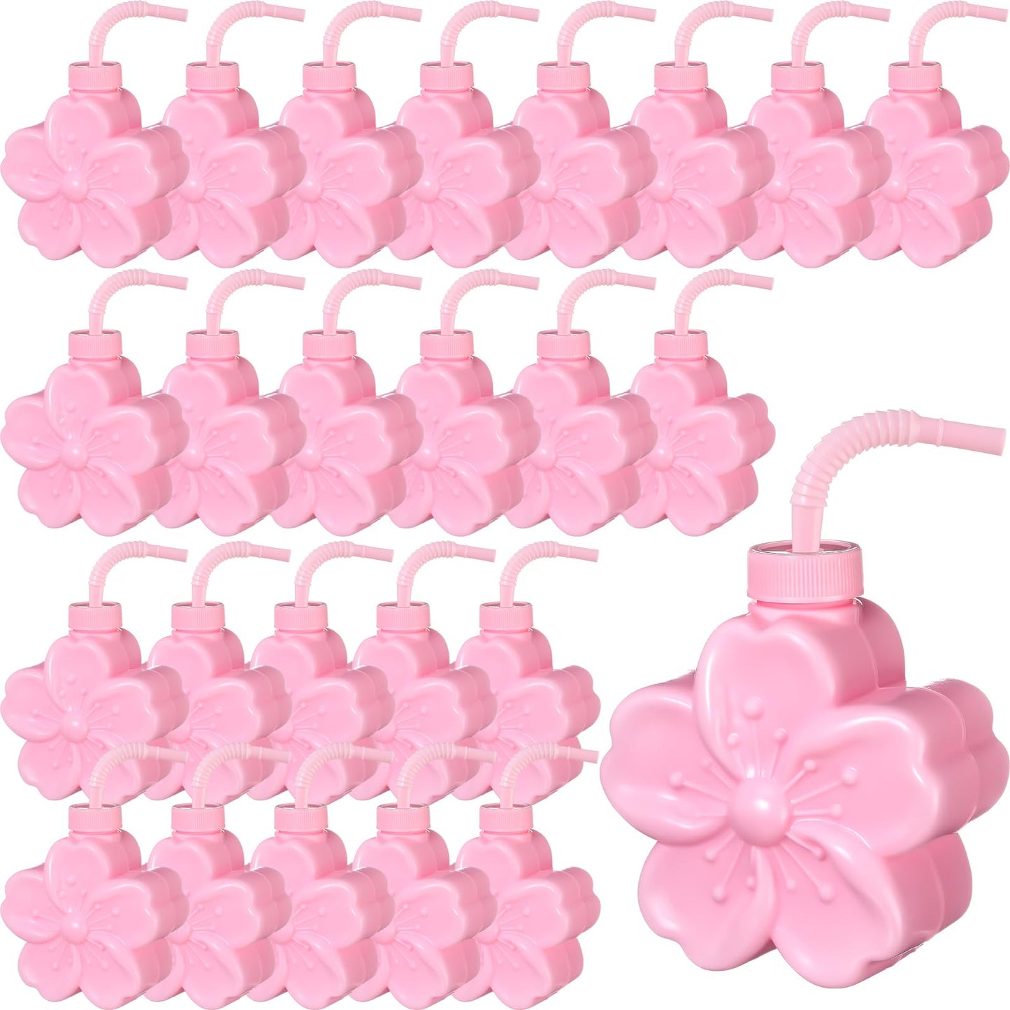 Domensi Sakura 10oz Flower Cups with Lids and Straws for Birthday, Themed Party, Wedding Baby Shower Party Decorations Supplies 