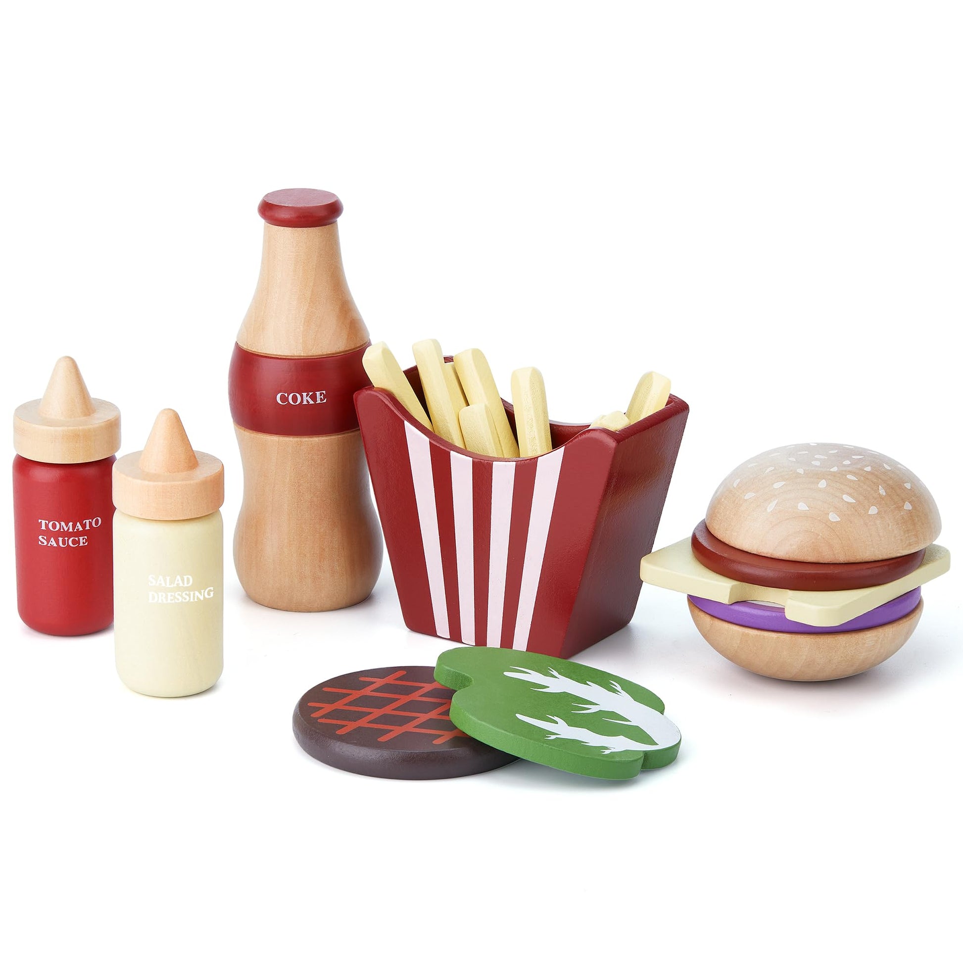 Wooden Play Food for Kids Pretend Hamburger Set Fast Food Toy Play Kitchen Accessories for Toddlers Toy Food Gift for Boys Girls