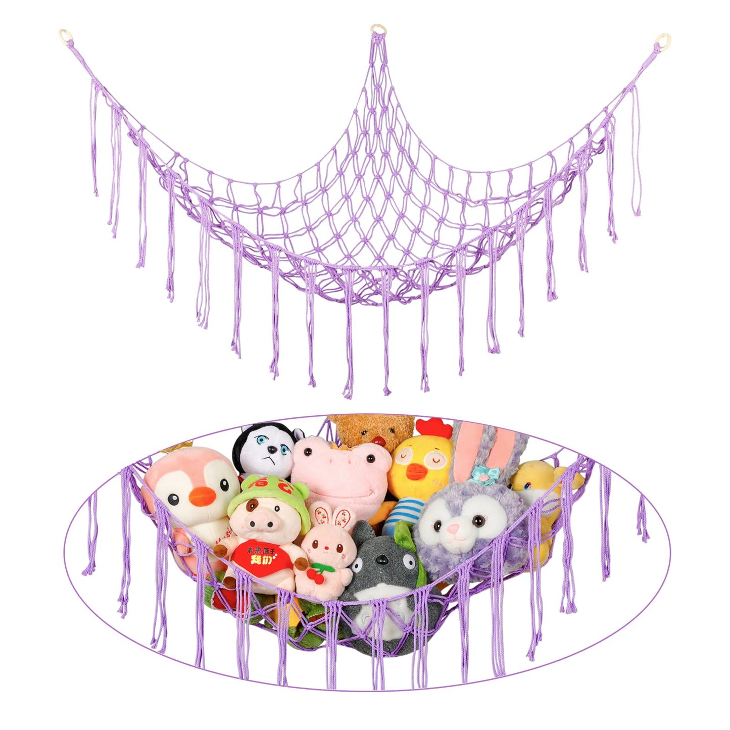 Yelienm Boho Stuffed Animals Net Or Hammock Large,55 Inch Toy Hammock Macrame Stuff Animal Storage Corner Hanging Net Holder,Mes