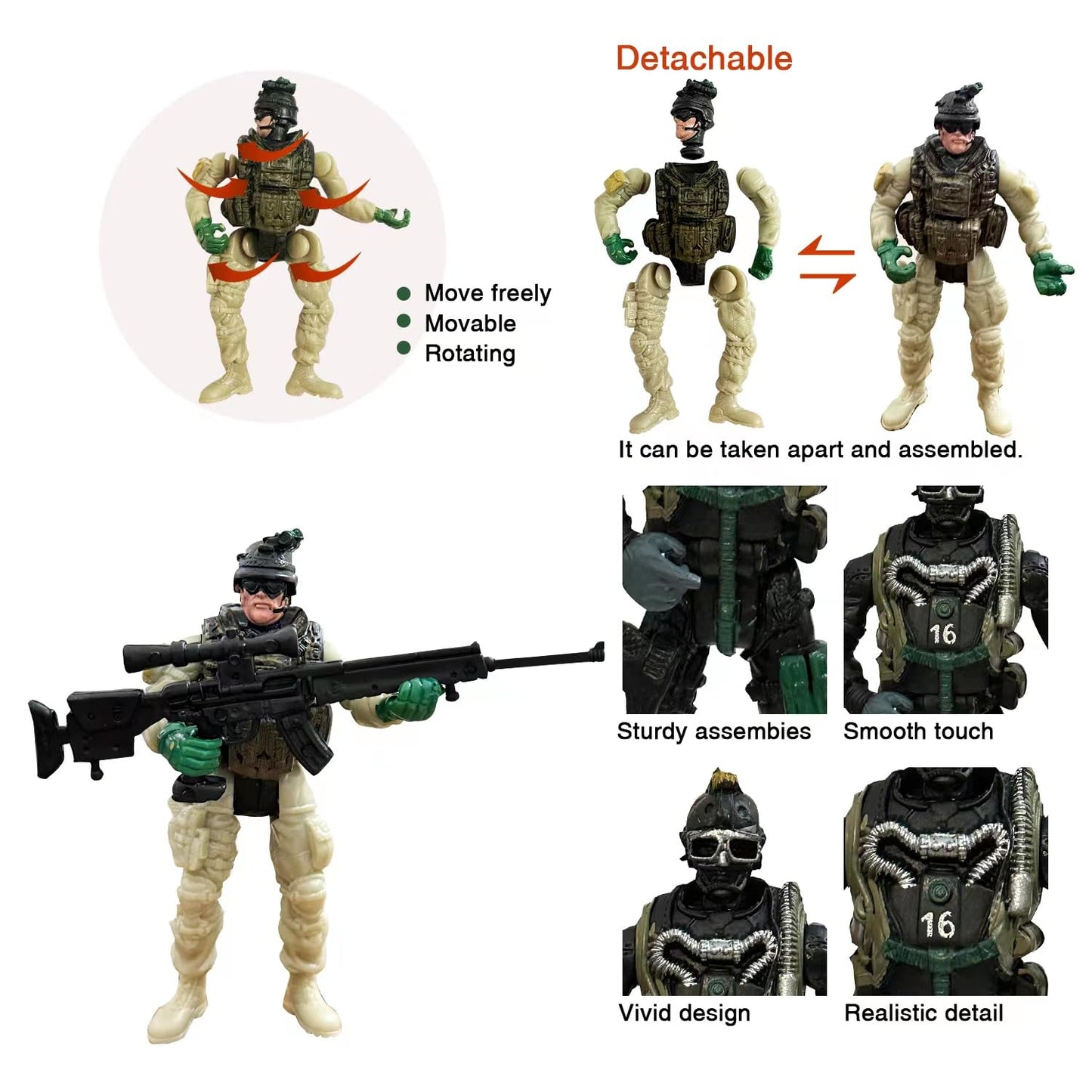 MQSTARSRISE Army Men Action Figures  Army Soldiers Toys for Boy Army Playset Military Playset with  Accessories Army Toy Christmas Gfit for Toddler 3+
