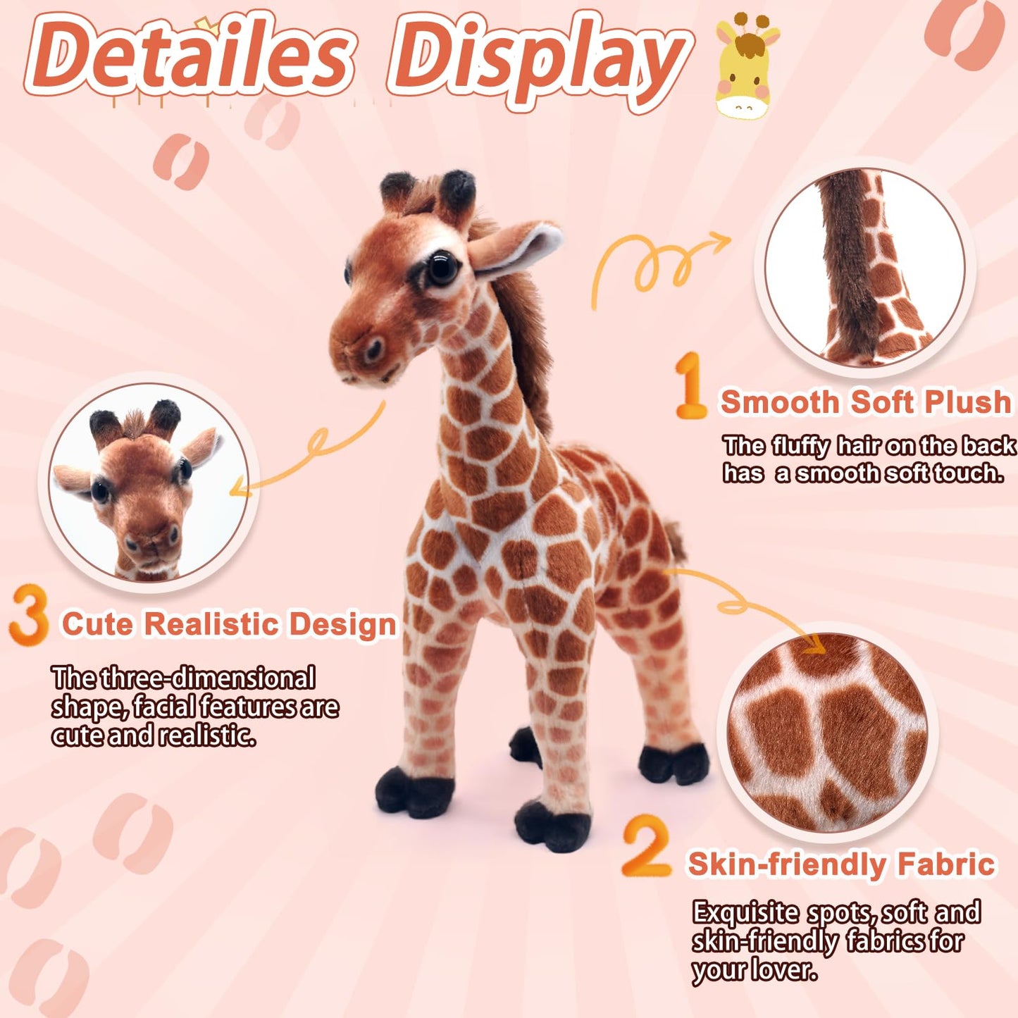 HWD 14'' Stuffed Giraffe Doll - Cute Soft Plush Toy for Kids, Brown, Model H-CJL-02