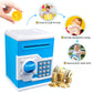 Atm Piggy Bank For Boys Girls, Vcertcpl Mini Atm Coin Bank Money Saving Box With Password, Kids Safe Money Jar For Adults With Auto Grab Bill Slot, Great Gift Toy Bank For Kids(Blue White)