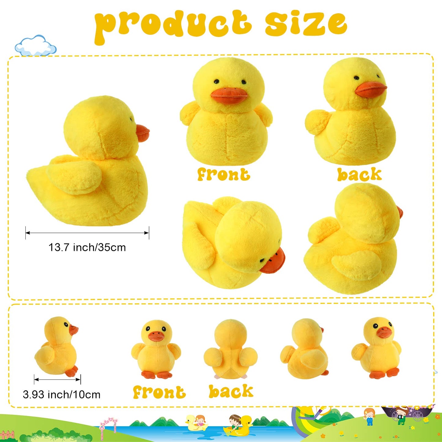Kasyat 6-Piece Duck Stuffed Animals Play Set, 13.7" Plush Toys with 5 Little Ducks, Yellow, Model Kasyat-Inches Plush-08