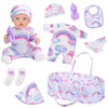 Ecore Fun 8 Pcs Baby Doll Clothes With Bassinet For 16-20 Inch Baby Doll, Rainbow Baby Doll Clothes Outfit Accessories Fit 16 To 20 Inch Baby Doll(No Doll)