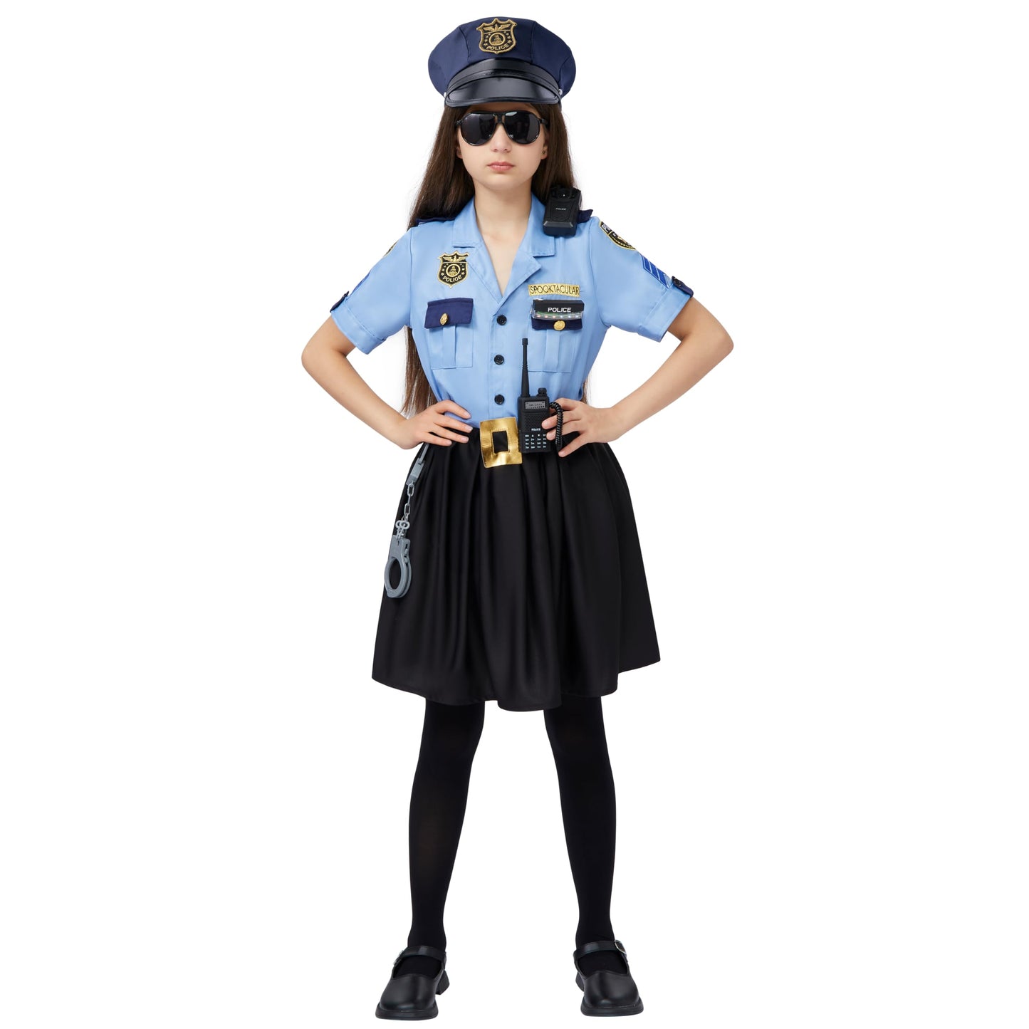 Spooktacular Creations 13 PCS Girls Police Officer Costume  Cop Costume Accessories for Kids Halloween Role-Playing and Dress-Up -M