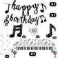 Civaner Music Theme Party Decorations Set, 40 Pieces - Black & White Latex Foil Balloons, Happy Birthday Banner & Tablecloth