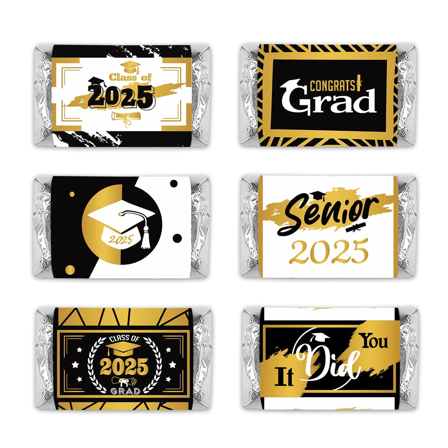Black and Yellow Class of Senior 2025 Graduation Party Miniature Candy Bar Wrapper,Congrats Grad Stickers Graduation Candy Stick
