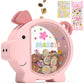 Summidate Pink Piggy Bank Girls, Unbreakable Wooden Piggy Bank For Kids, Cute Personalized Wood Money Bank With Diy Sticker, Creative Saving Money Box Birthday For Child