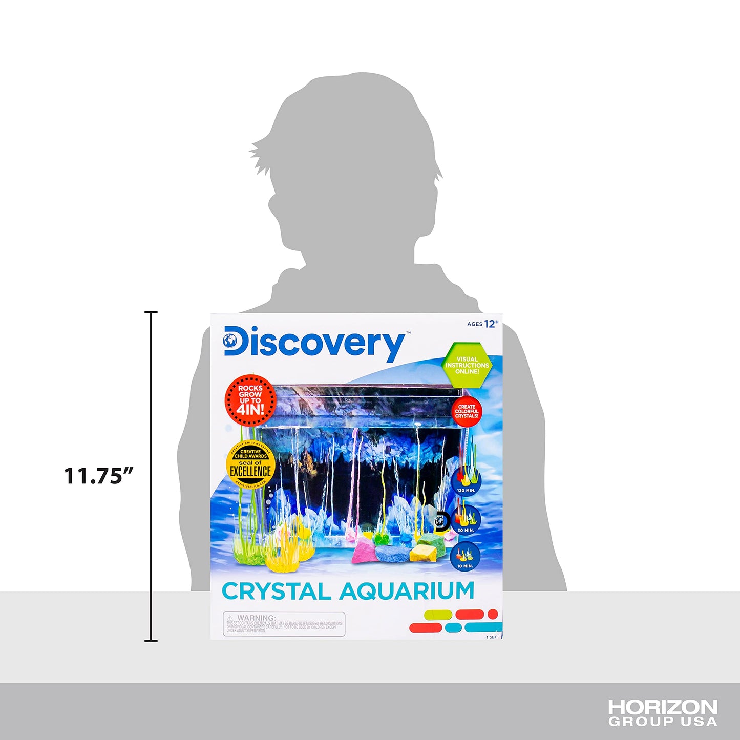 Discovery Kids Crystal Aquarium DIY Kit with Magic Rocks, 4 inches, Multi Color, Model 66712G, STEM Science Gift for Ages 12+