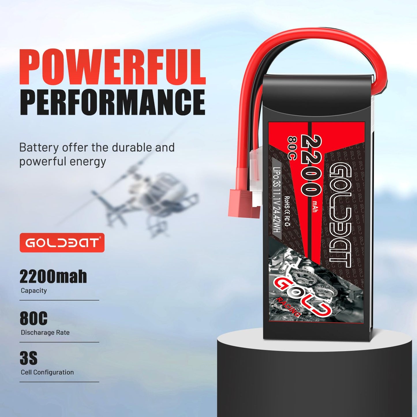 Goldbat Lipo Battery 3S 2200Mah 11.1V 80C Shorty Pack Battery With T Plug For Rc Car Truck Vehicles Rc Drone Quadcopter Helicopt