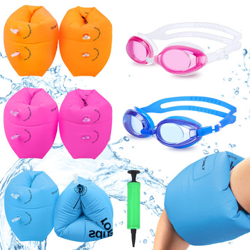 Arm Floaties For Kids 6-12Yrs, Pvc Arm Floaties Inflatable Swim Arm Bands Floater Sleeves Swimming Rings And Swimming Goggles Ki