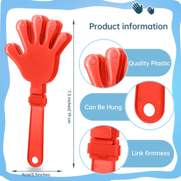Zcysrlqin 12 Pcs Coral Red Hand Clappers 7.5 Inch Clappers Noisemakers Noise Makers Party Favors Plastic Party Clapper Sporting