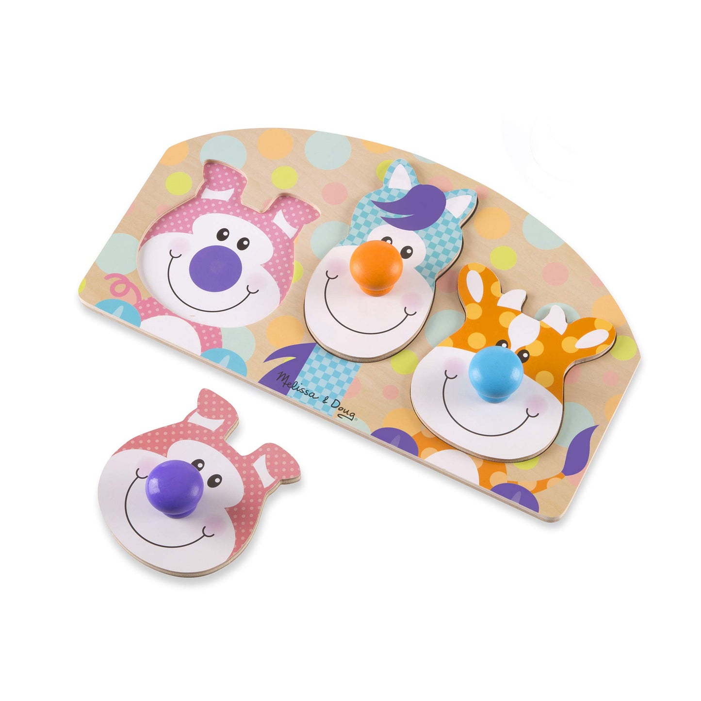 Melissa & Doug First Play Wooden Jumbo Knob Farm Animal Puzzle (3 Pcs)