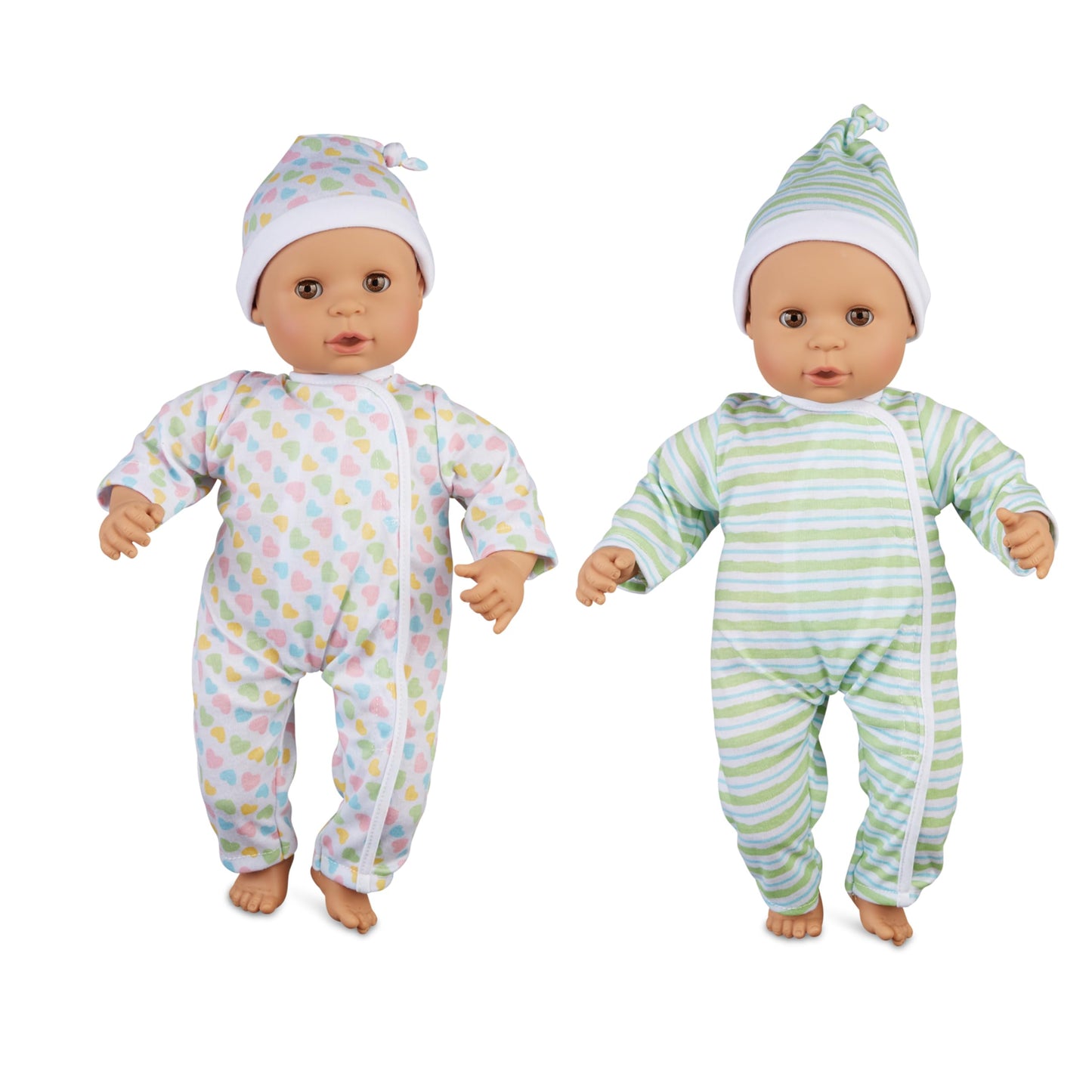 Melissa & Doug Mine To Love Twins Sebastian & Sofia 15       Medium Skin-Tone Boy And Girl Baby Dolls With Rompers, Caps, Pacifi