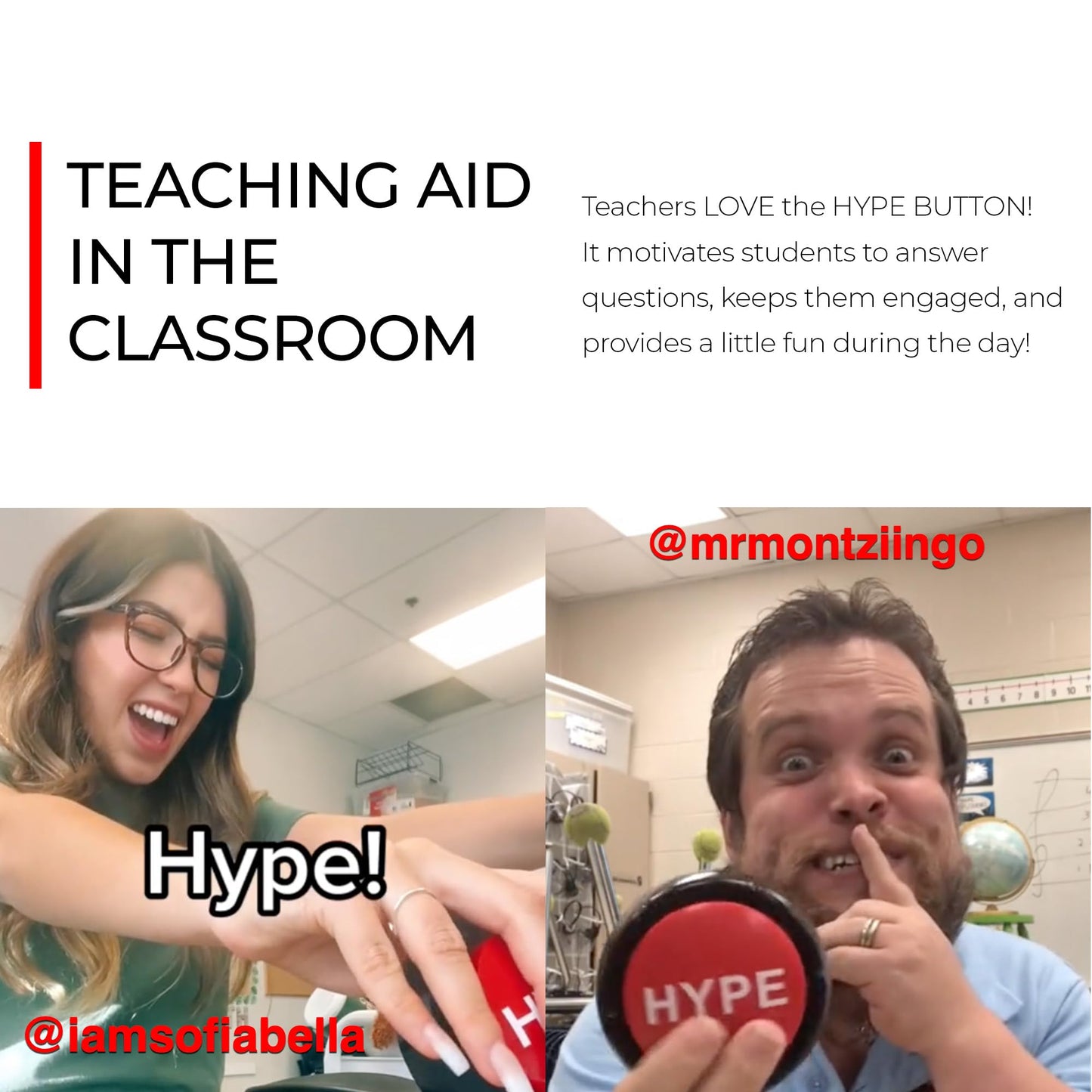Hype Button | Hip Hop Air Horn Sound Effect Button (Batteries Included) Stocking Stuffer Back to School Classroom Teacher Office