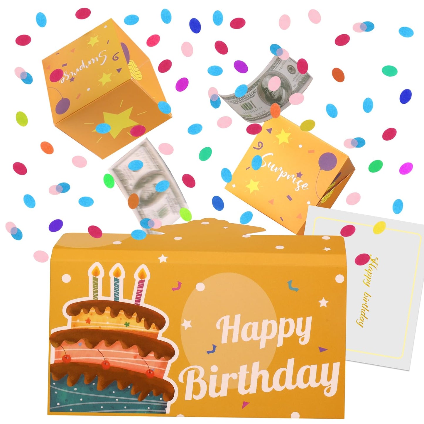 Baborui Pop Up Birthday Card With Confetti, Happy Birthday Surprise Gift Box Explosion For Money, Cash Birthday Surprise Box For