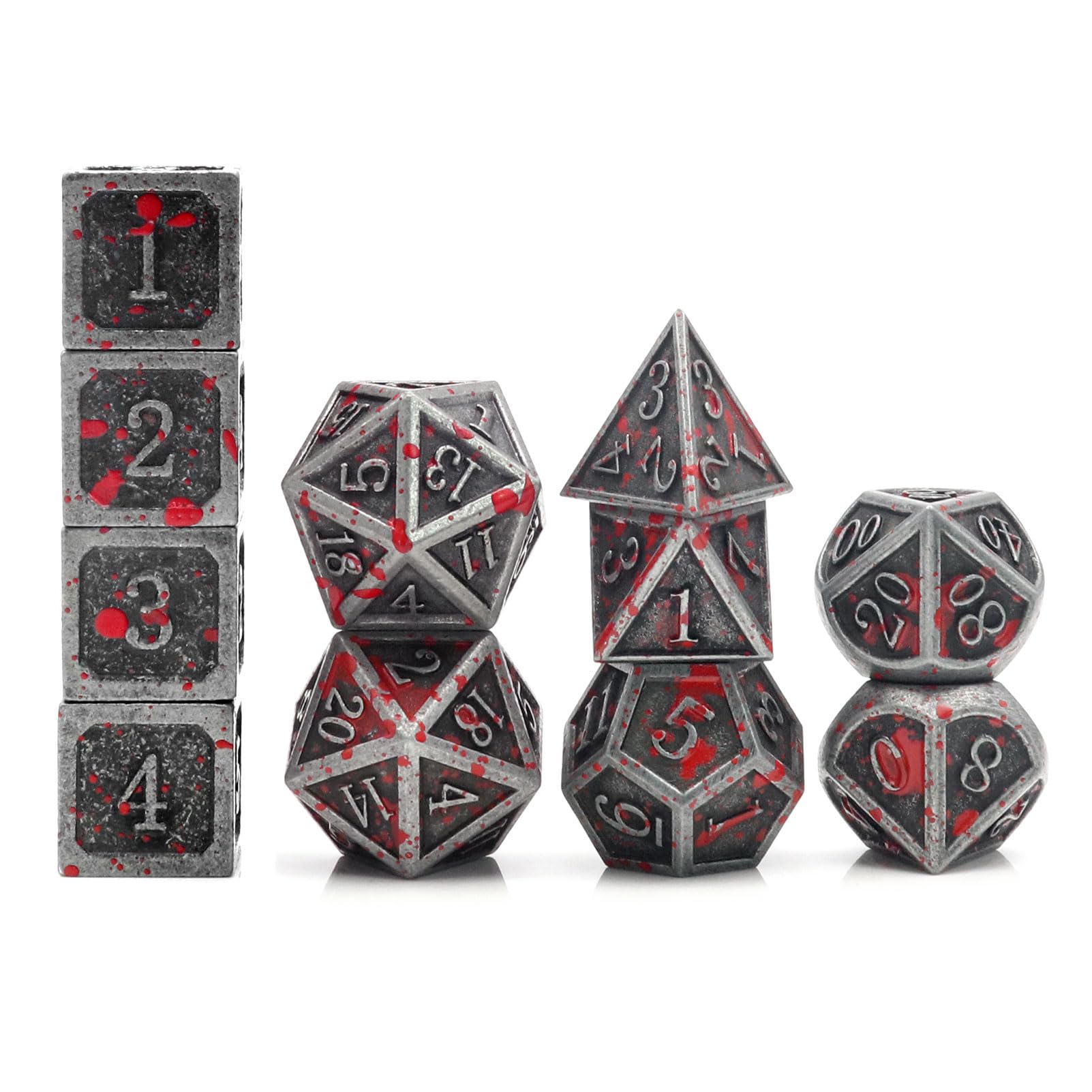 Haxtec 11PCS Bloodstained Metal DND Dice Set Blood Polyhedral D&D Dice for Dungeons and Dragons Gift TTRPG Antique Metal DND 5e 