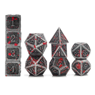Haxtec 11PCS Bloodstained Metal DND Dice Set Blood Polyhedral D&D Dice for Dungeons and Dragons Gift TTRPG Antique Metal DND 5e 