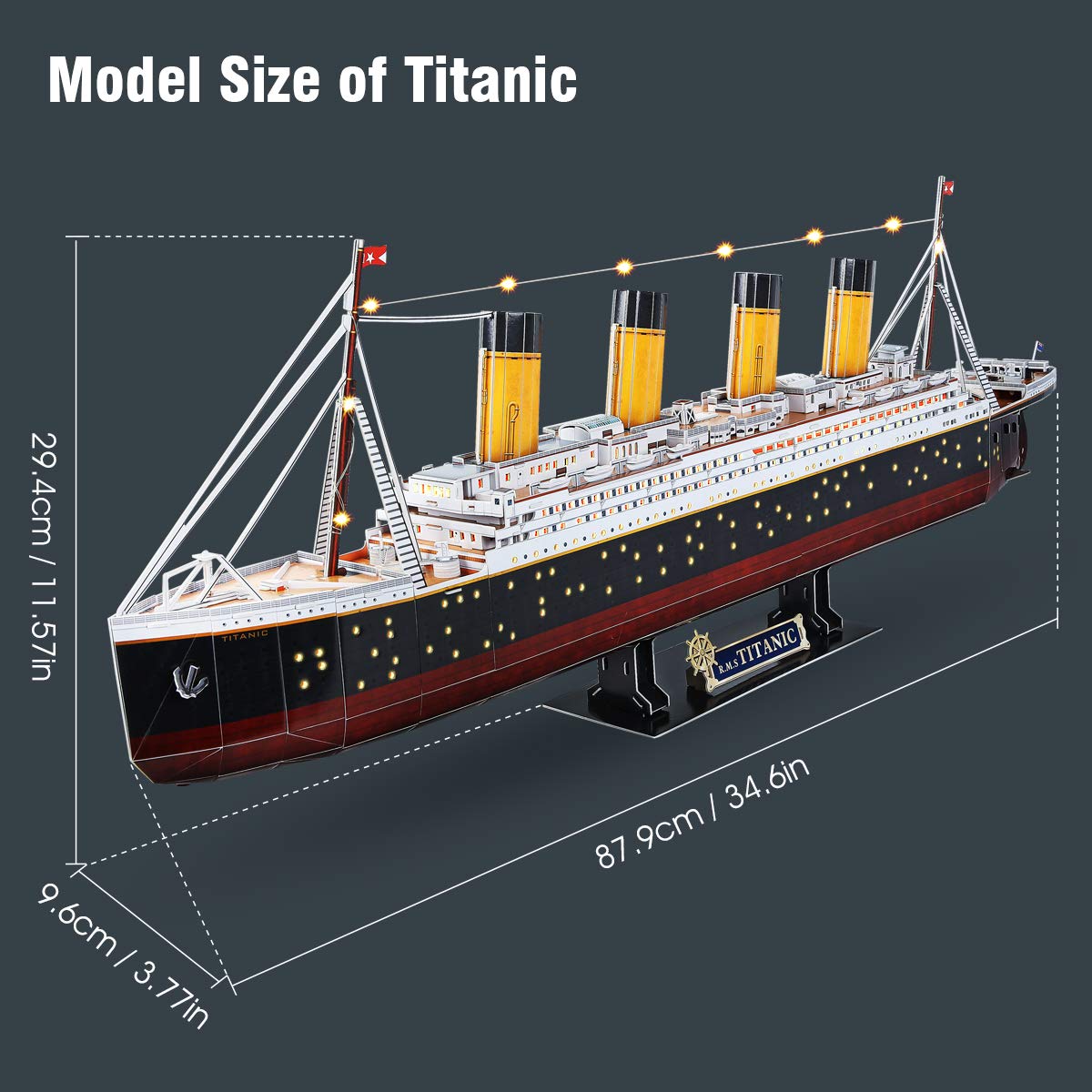 3D Puzzles For Adults - Led Titanic 35'' Large Ship - New Home Desk Decor - House Warming, Wedding, Anniversary, Valentines Day Teacher Gifts For Him Her