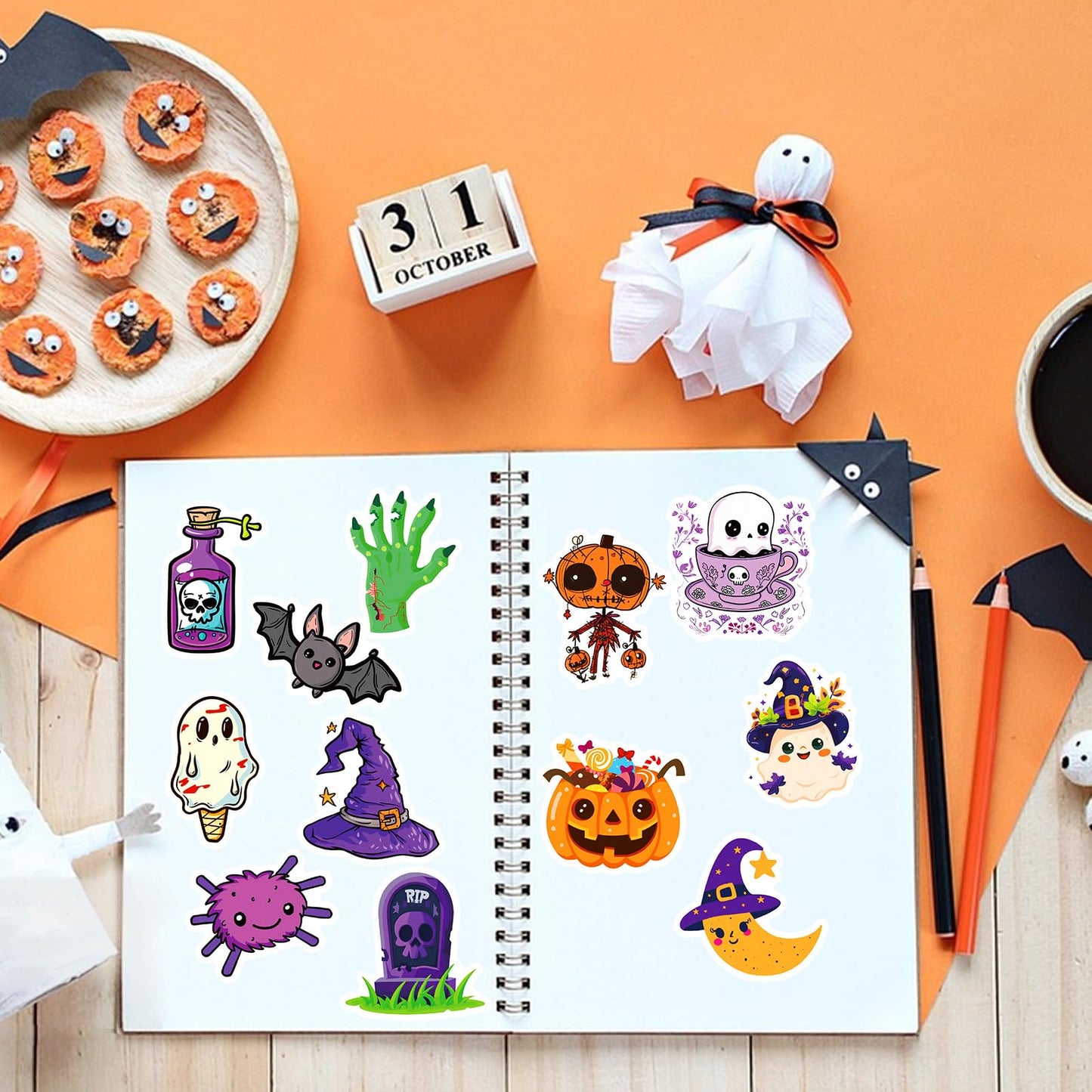 Xzentira, 100 Pcs Halloween Stickers For Kids Teens Adults, Halloween Cartoon Pumpkin Themed Stickers, Vinyl Waterproof Holiday