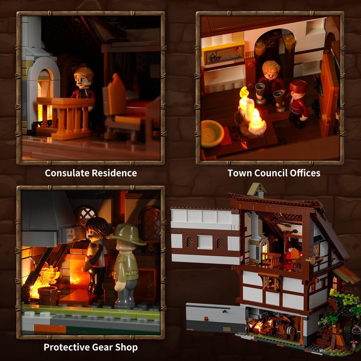Funwhole Medieval-Market Lighting Building-Bricks Set - Medieval Town Led Light Construction Building Model Set 2614 Pcs For Adults And Teen