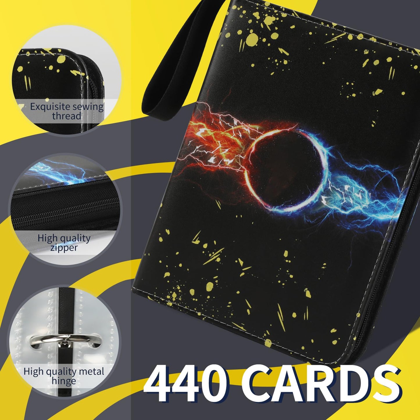 ANOVEL Card Binder for Trading Cards  440 Pockets TCG Trading Card Binder 4 Pocket Card Holder Album Case with 55 Removable Sleeves Gifts for Kids Children