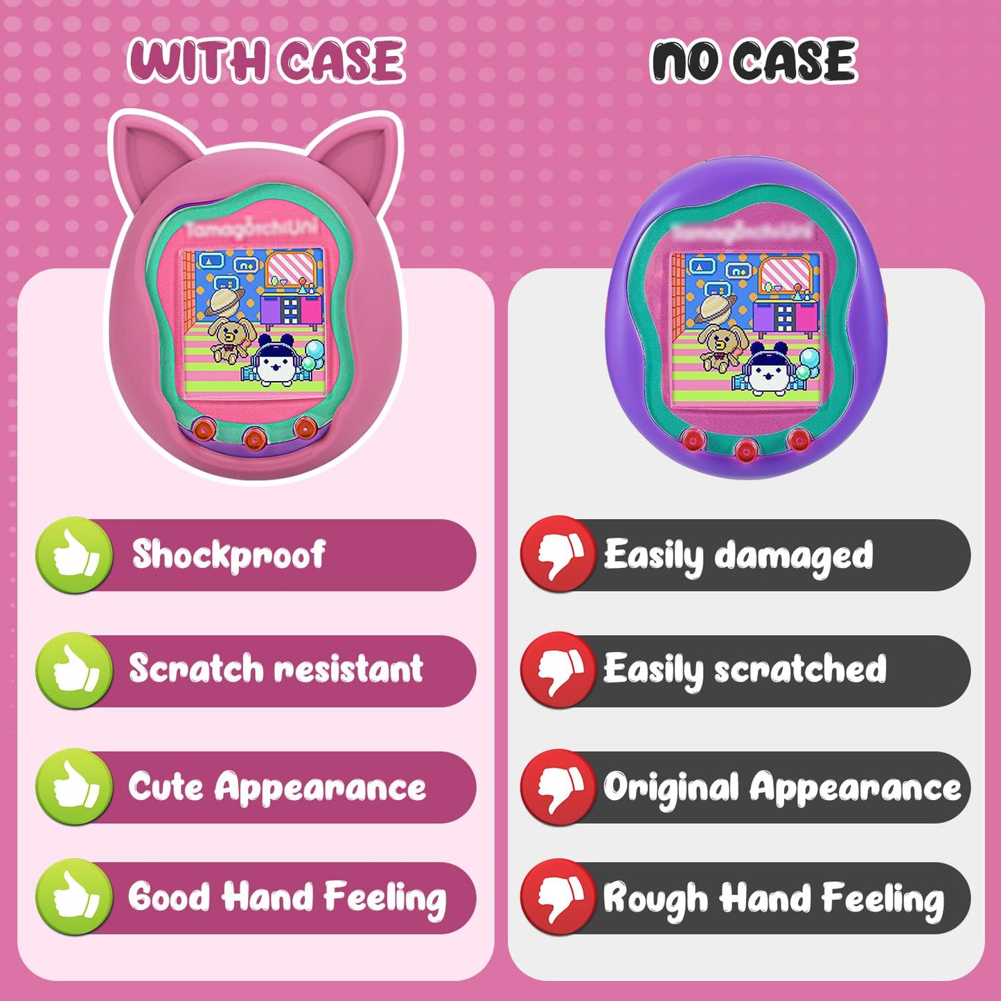 Winceed Silicone Case For Tamagotchi Uni, Protective Cover For Tamagotchi Uni Protector Skin With Hand Strap (Pink)