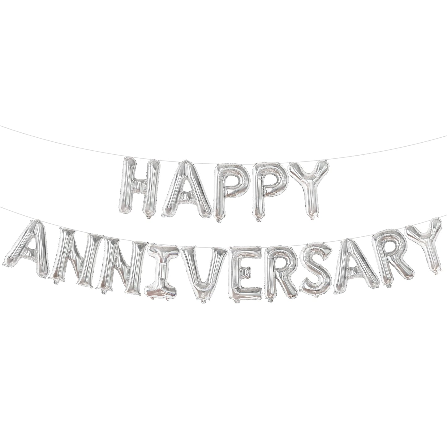 Katchon, Silver Happy Anniversary Balloons Letters - 16 Inch | Happy Anniversary Banner For Happy Anniversary Decorations | Silver Happy Anniversary Backdrop | Silver Happy Anniversary Balloon Banner