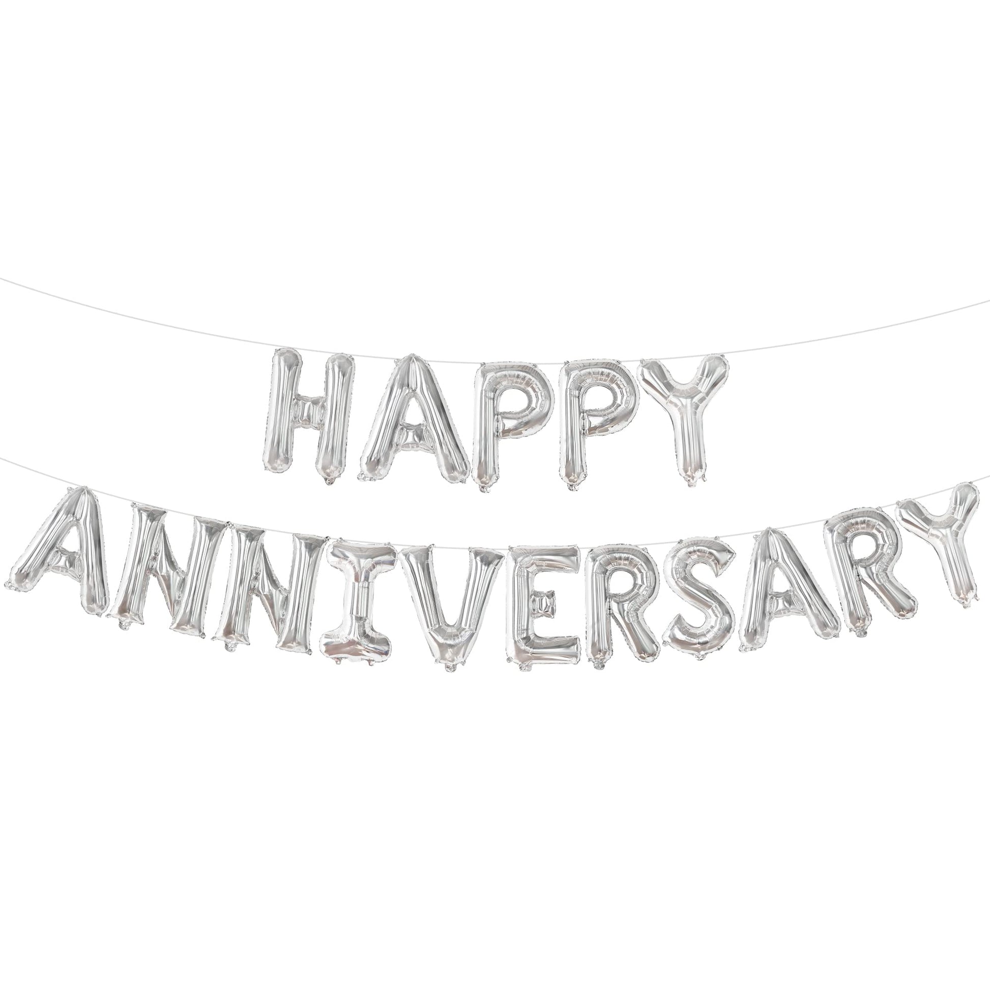 Katchon, Silver Happy Anniversary Balloons Letters - 16 Inch | Happy Anniversary Banner For Happy Anniversary Decorations | Silver Happy Anniversary Backdrop | Silver Happy Anniversary Balloon Banner