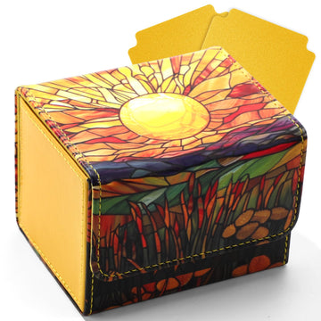Wonderjune Pu Leather Card Deck Storage Box For Strong Magnet Storage Card Box With 2 Dividers For Tcg Ccg(Orange,Sun)