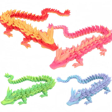 Mayical 4Pcs 12'' 3D Printed Dragons - 3D Printed Animals For Flexible Articulated Crystal Dragons, Perfect Children'S Day Gifts