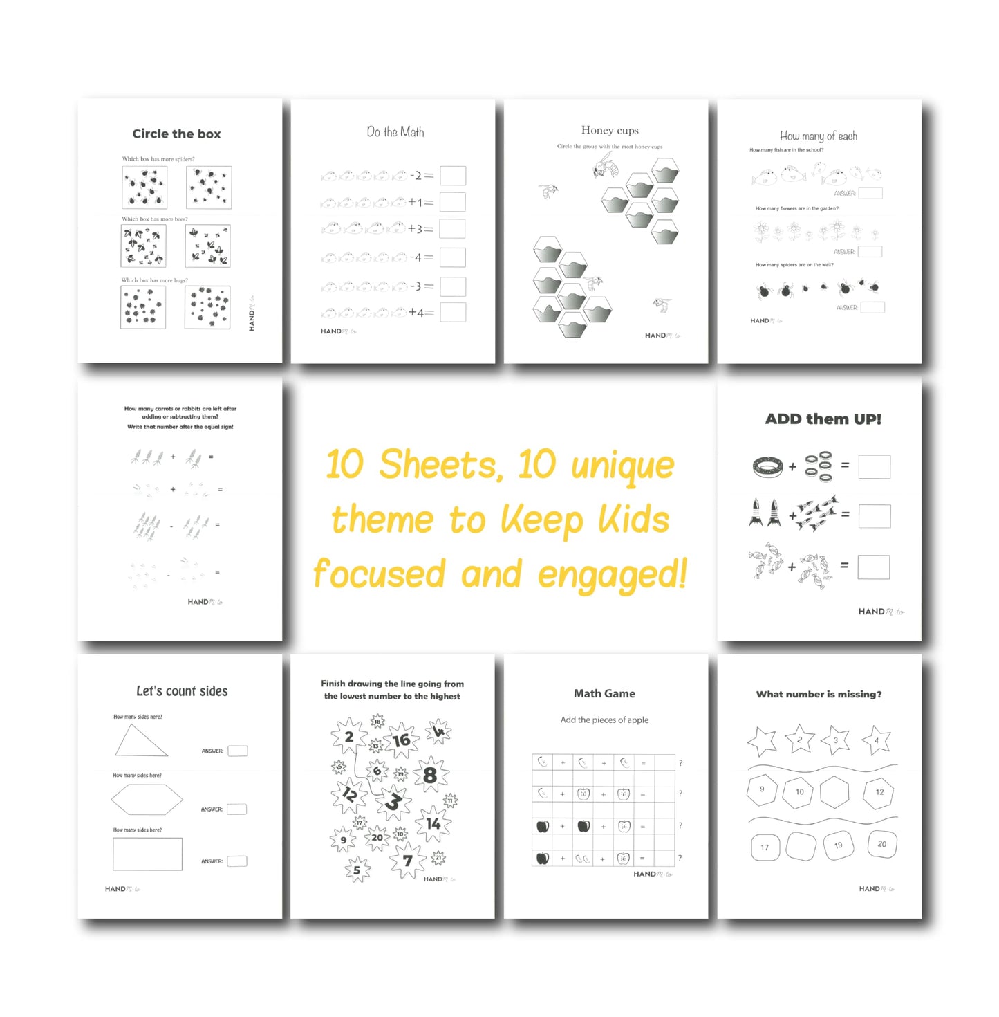 Fun Math Learning Activities For Toddlers - 10 Reusable Sheets With Dry Board, 4 Markers & 1Eraser - Perfect For Tracing, Counti
