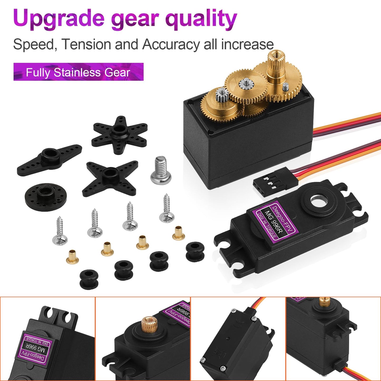 4 Pack Mg996R Servo Motor, 55G Fully Copper Gear High Torque Digital Servo Motor Kit For Rc Helicopter Car Boat Robot, Control A